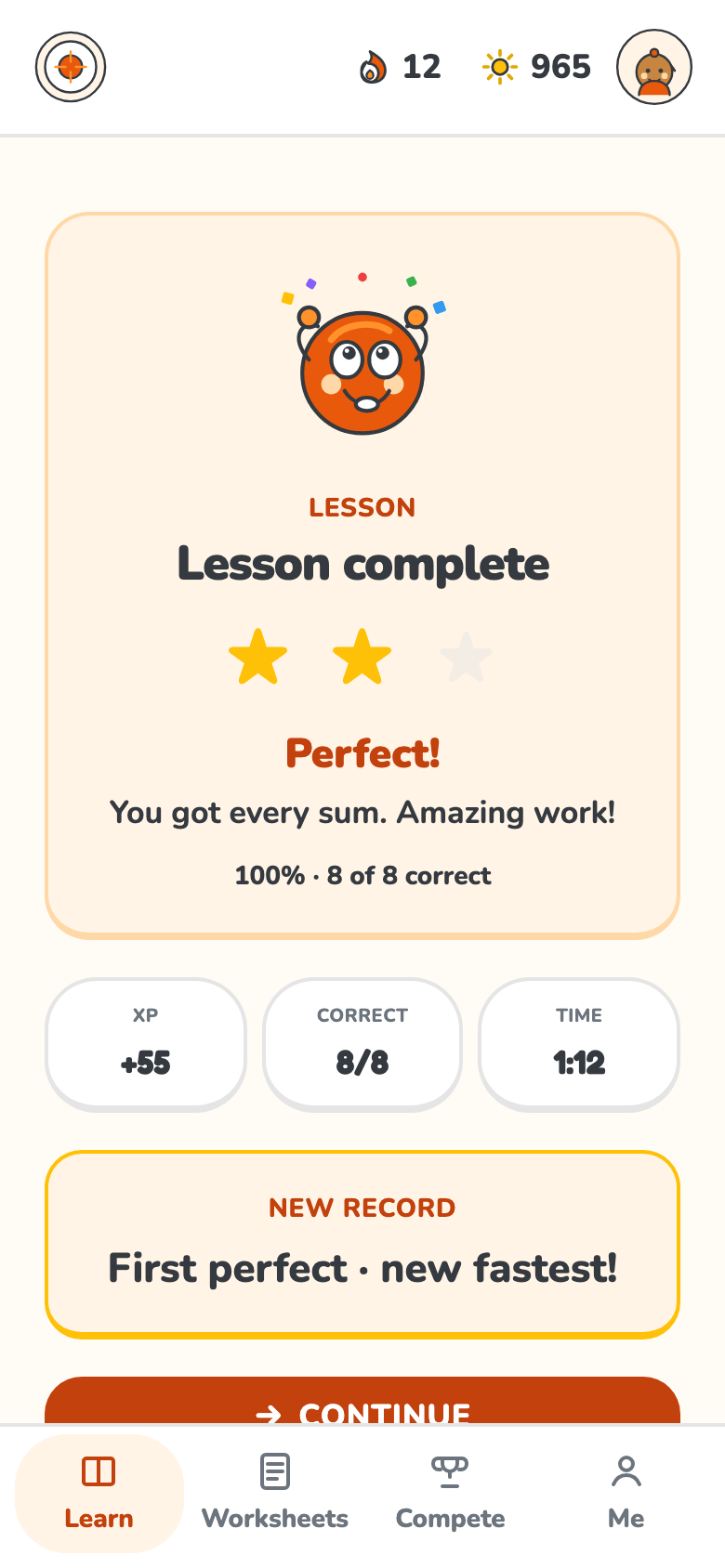 Lesson celebration with stars